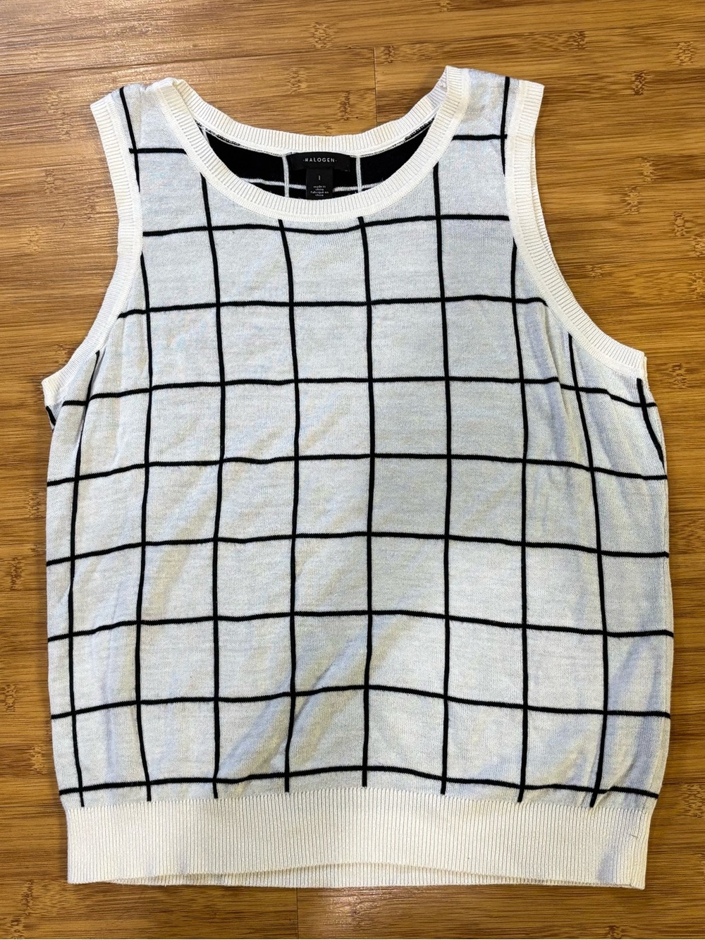 Halogen White and Black Grid Knit Shirt